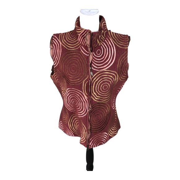Vintage Covelo Womens Artsy Boho Burgundy 100% Wool Western Chic Zip‎ Vest L - Picture 1 of 16